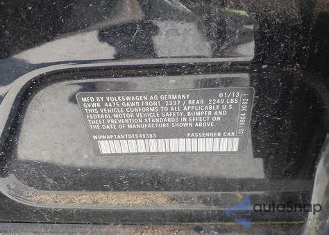 2013 Volkswagen Cc 2.0T Sport z USA, uszkodzony, nr VIN WVWAP7AN7DE549383